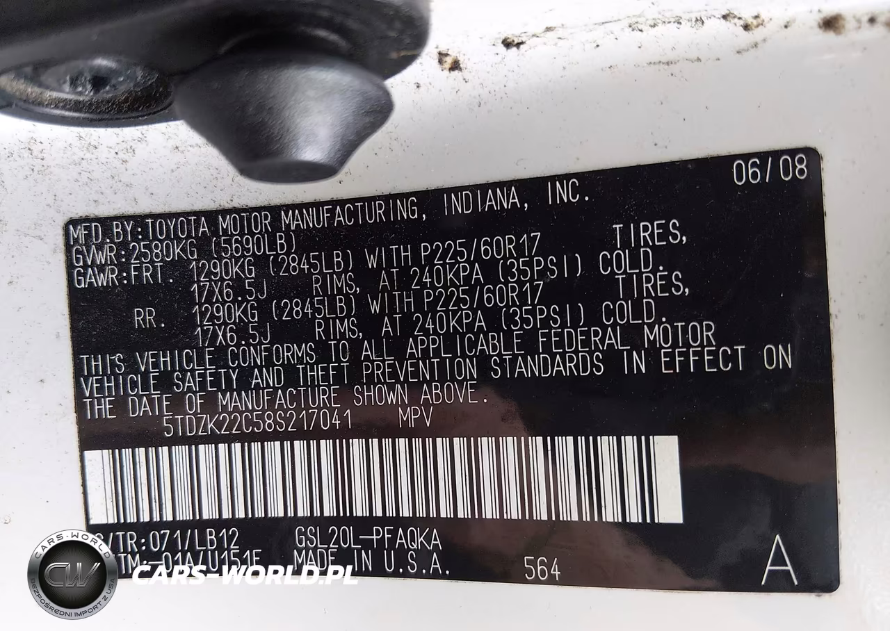 2008 Toyota Sienna Xle VIN:5TDZK22C58S217041 - 9