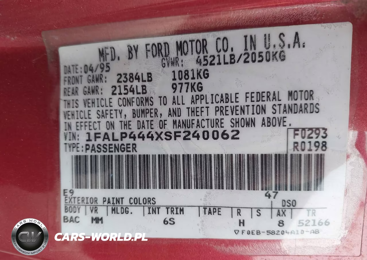 1995 Ford Mustang VIN:1FALP444XSF240062 - 9