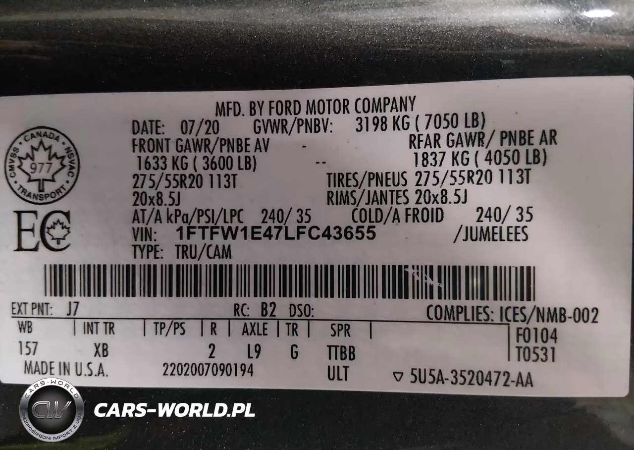 2020 Ford F-150 Xlt VIN:1FTFW1E47LFC43655 - 9