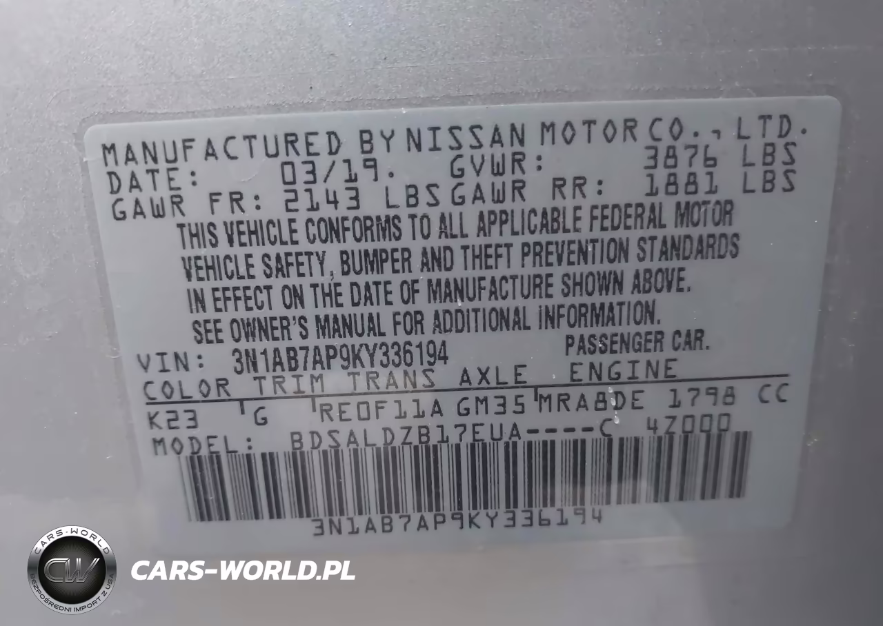 2019 Nissan Sentra Sv VIN:3N1AB7AP9KY336194 - 9