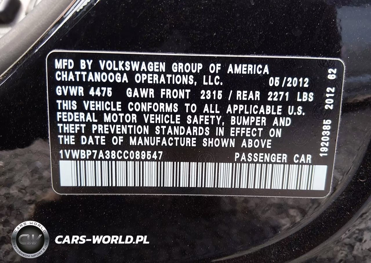 2012 Volkswagen Passat 2.5L Se VIN:1VWBP7A38CC089547 - 9