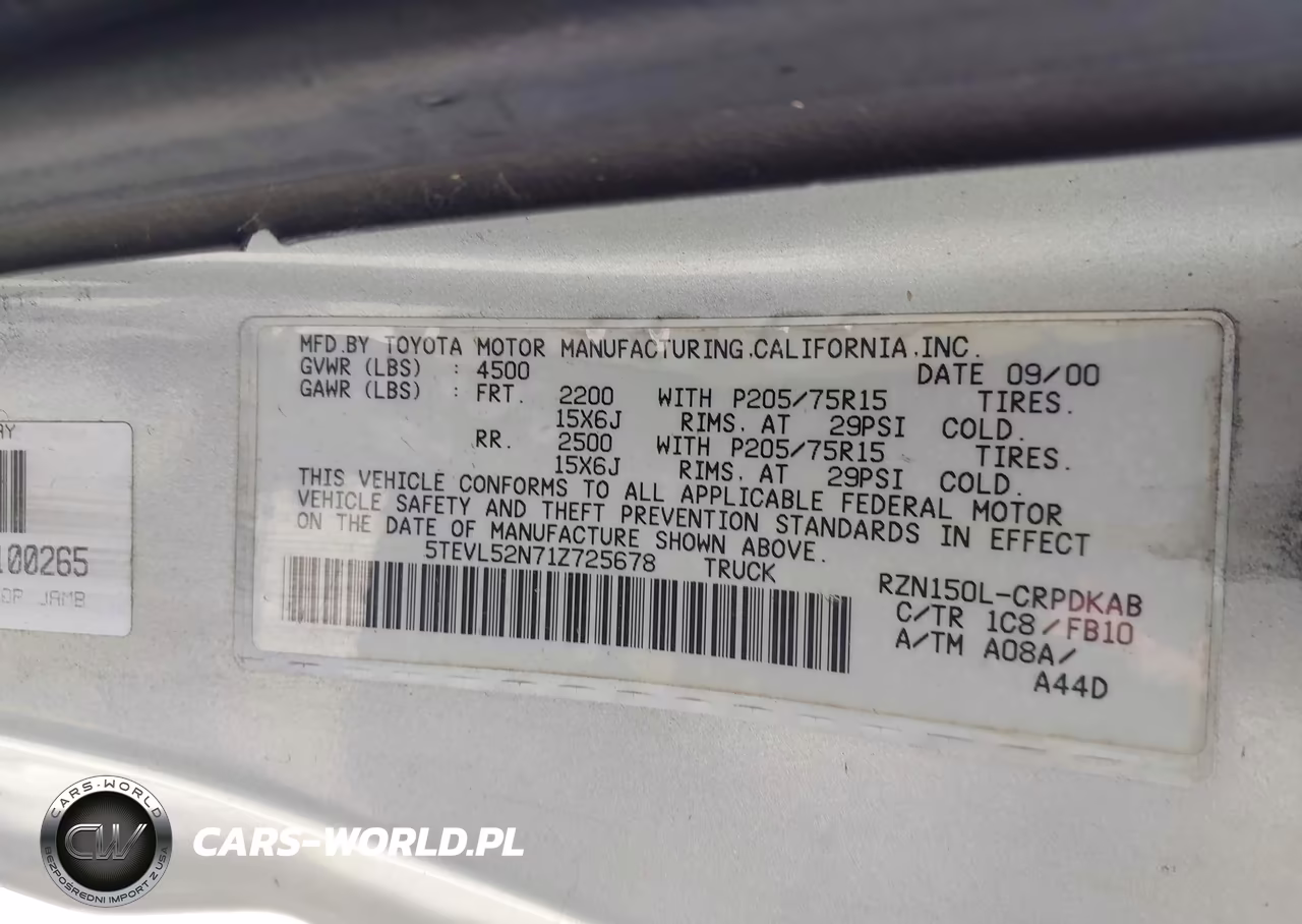 2001 Toyota Tacoma VIN:5TEVL52N71Z725678 - 9