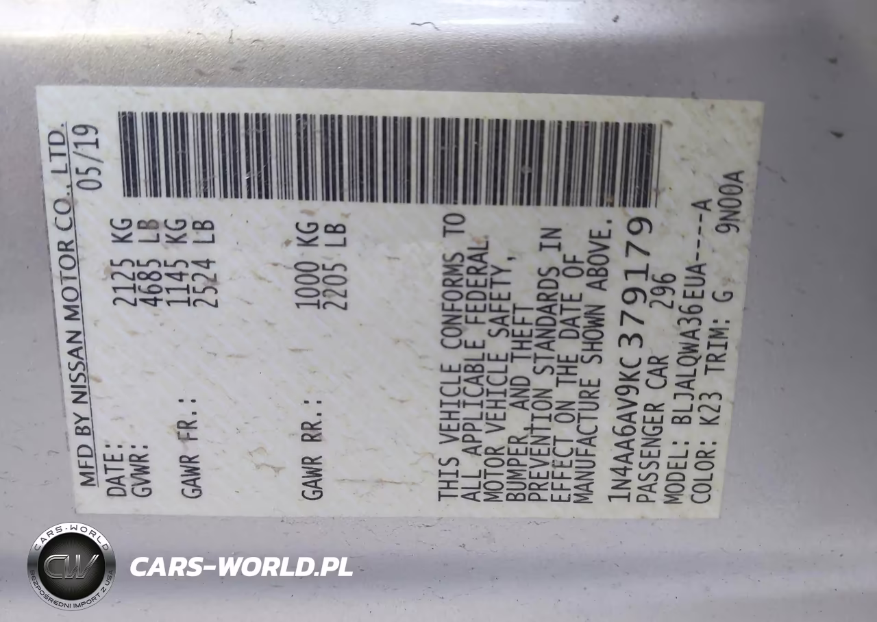 2019 Nissan Maxima 3.5 S VIN:1N4AA6AV9KC379179 - 9