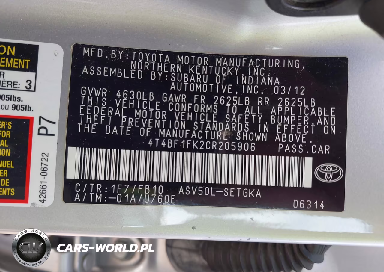 2012 Toyota Camry Xle VIN:4T4BF1FK2CR205906 - 9