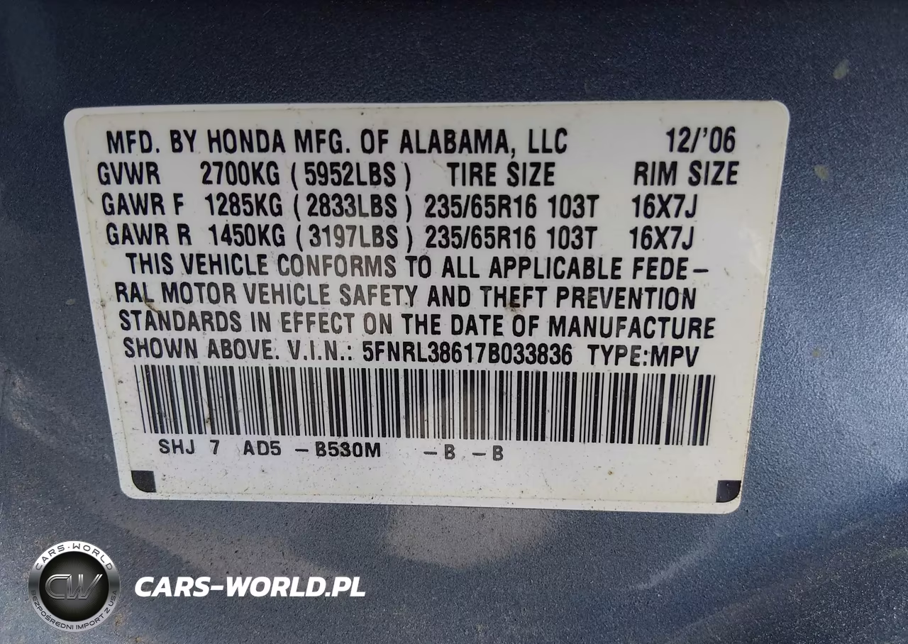 2007 Honda Odyssey Ex-L VIN:5FNRL38617B033836 - 9