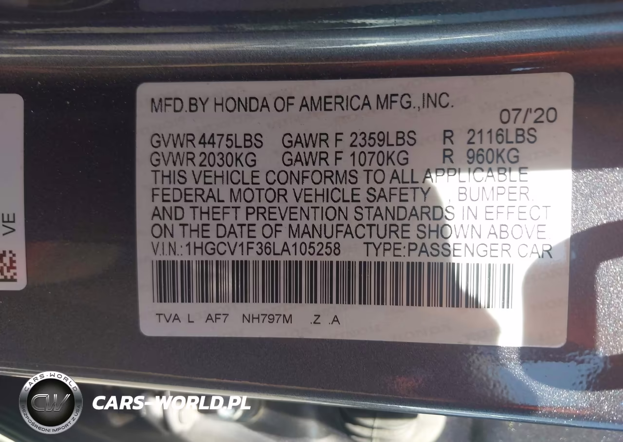 2020 Honda Accord Sport VIN:1HGCV1F36LA105258 - 9