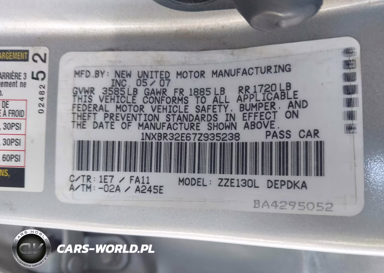 2007 Toyota Corolla Ce VIN:1NXBR32E67Z935238 - 9
