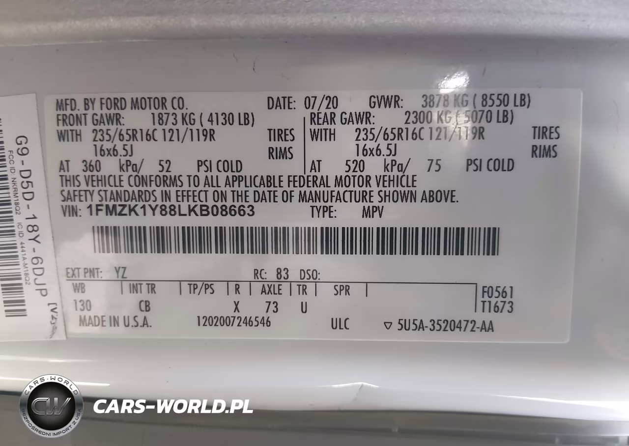 2020 Ford Transit-150 Passenger Van Xl VIN:1FMZK1Y88LKB08663 - 9