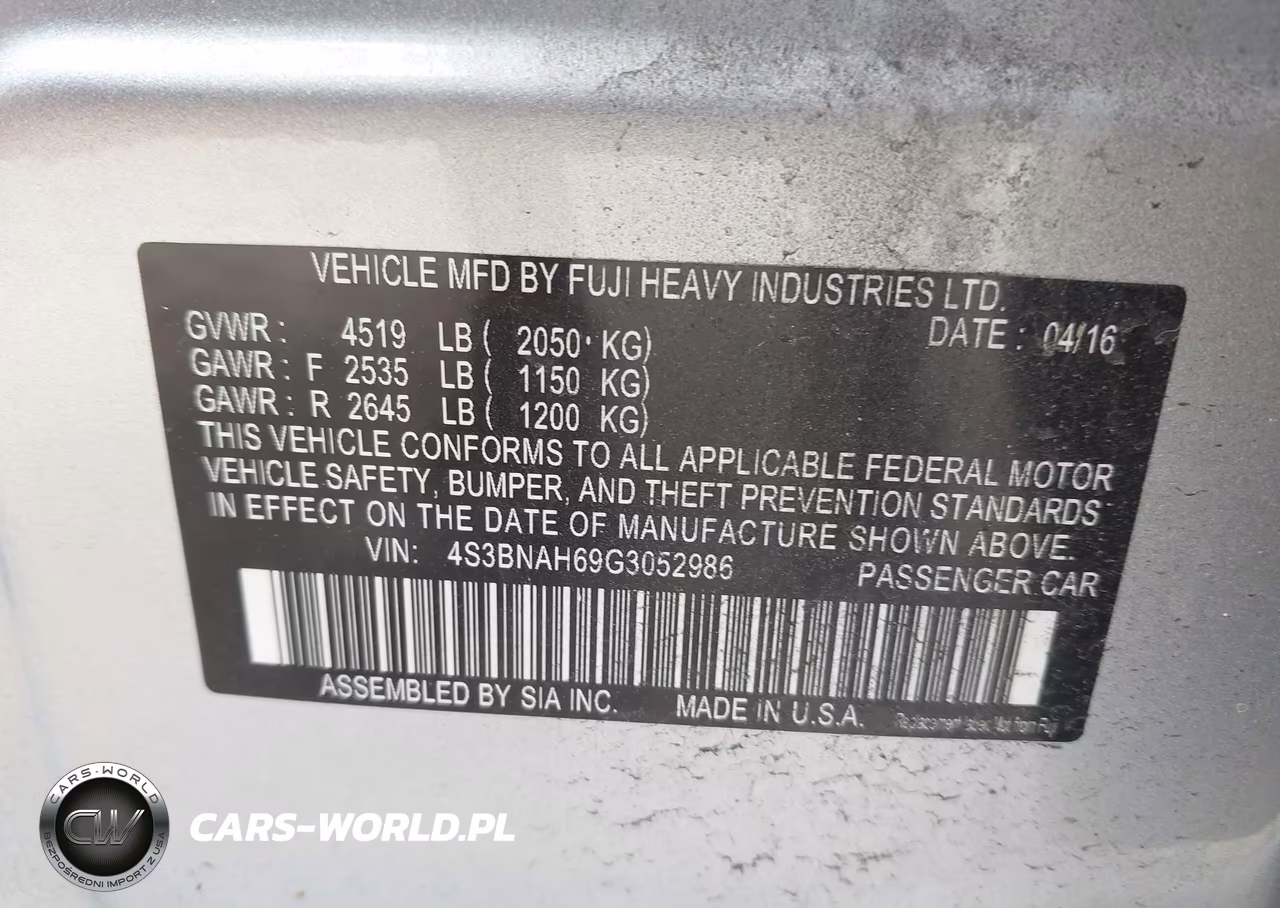 2016 Subaru Legacy 2.5I Premium VIN:4S3BNAH69G3052986 - 9