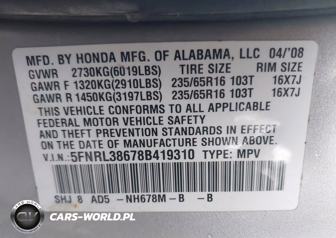 2008 Honda Odyssey Ex-L VIN:5FNRL38678B419310 - 9