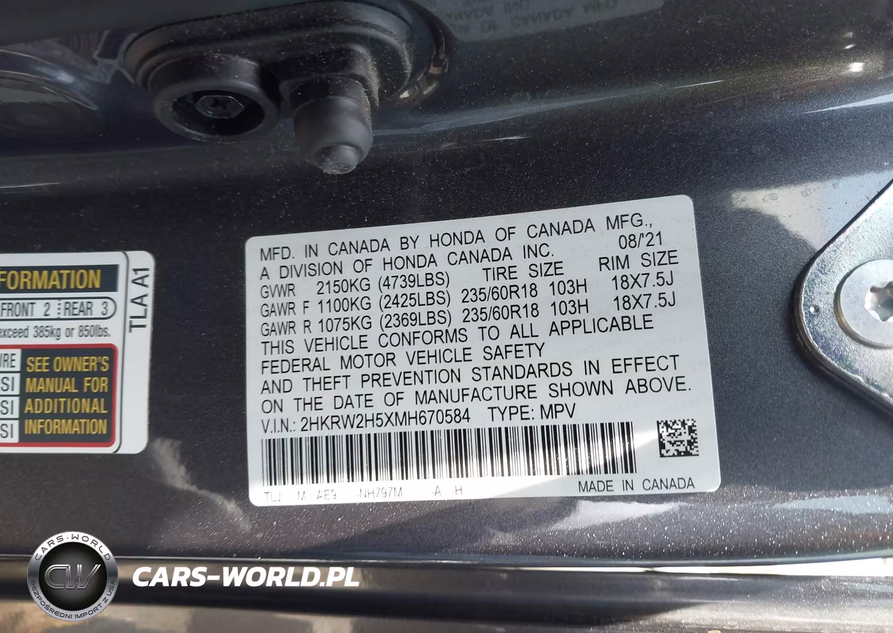 2021 Honda Cr-V Awd Ex VIN:2HKRW2H5XMH670584 - 9
