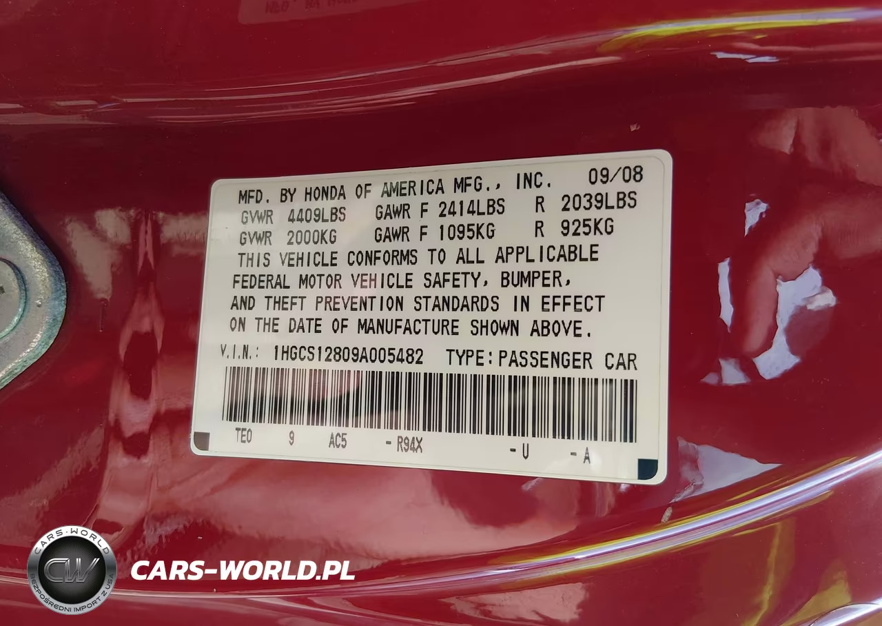 2009 Honda Accord 2.4 Ex-L VIN:1HGCS12809A005482 - 9