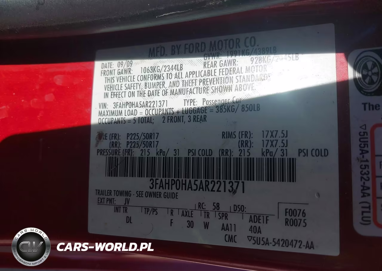 2010 Ford Fusion Se VIN:3FAHP0HA5AR221371 - 9