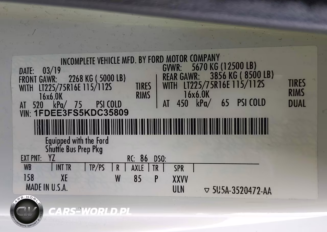2019 Ford E-350 Cutaway VIN:1FDEE3FS5KDC35809 - 8