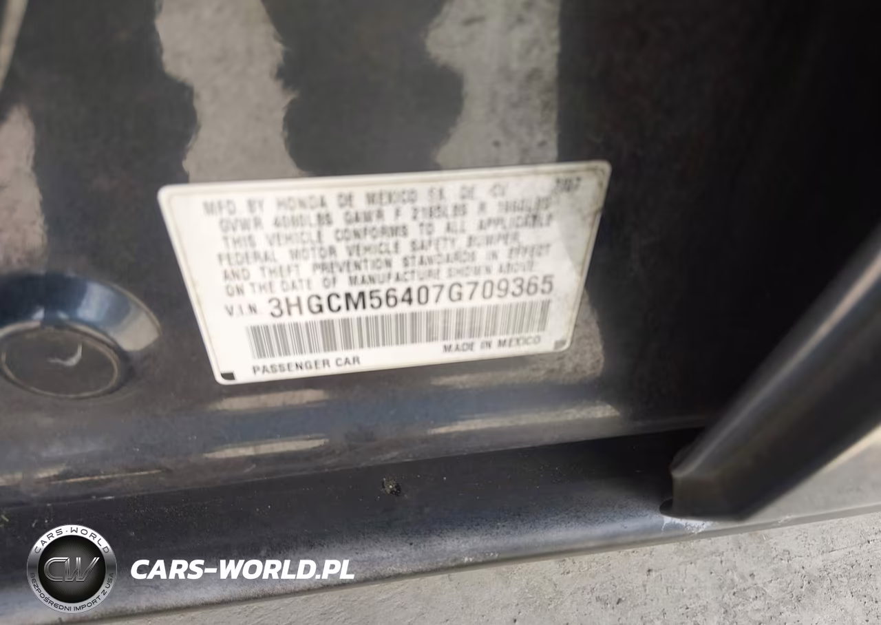2007 Honda Accord 2.4 Lx VIN:3HGCM56407G709365 - 9