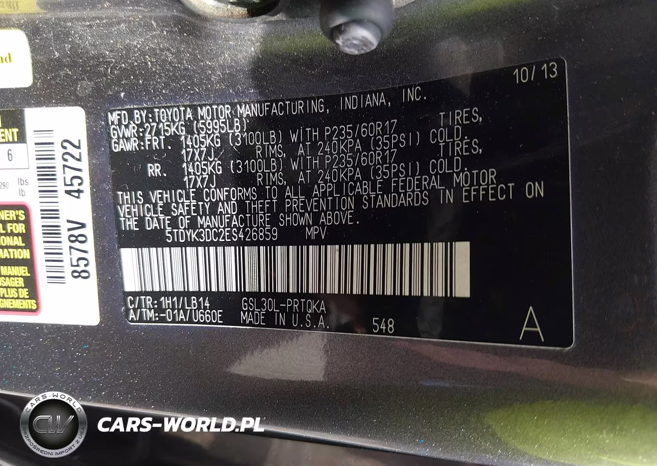 2014 Toyota Sienna Xle V6 8 Passenger VIN:5TDYK3DC2ES426859 - 9