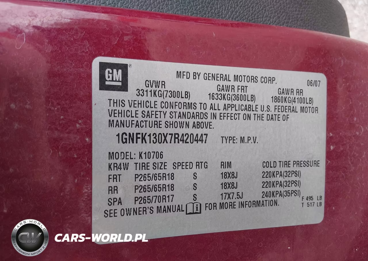 2007 Chevrolet Tahoe Lt VIN:1GNFK130X7R420447 - 9