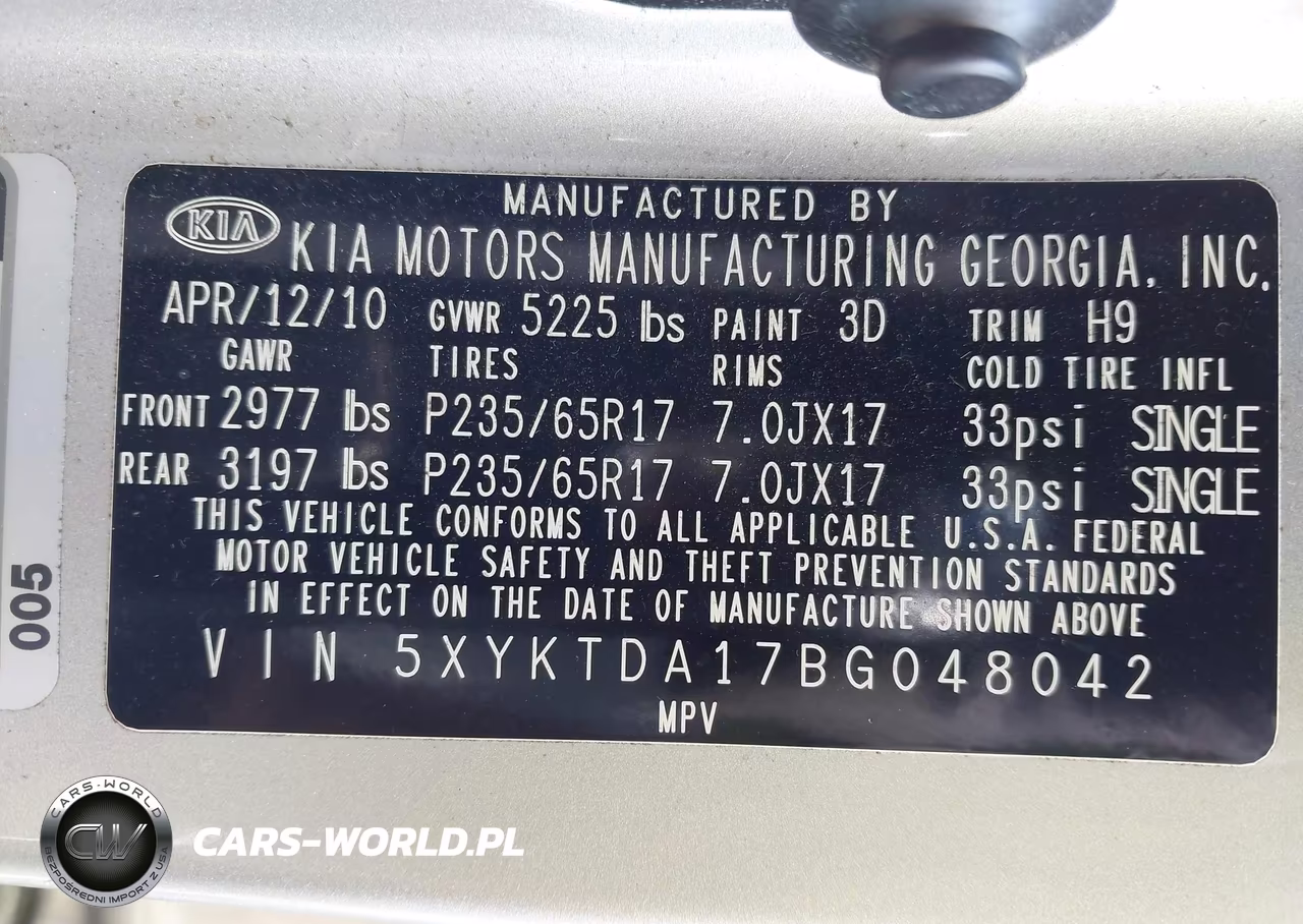 2011 Kia Sorento Lx VIN:5XYKTDA17BG048042 - 9