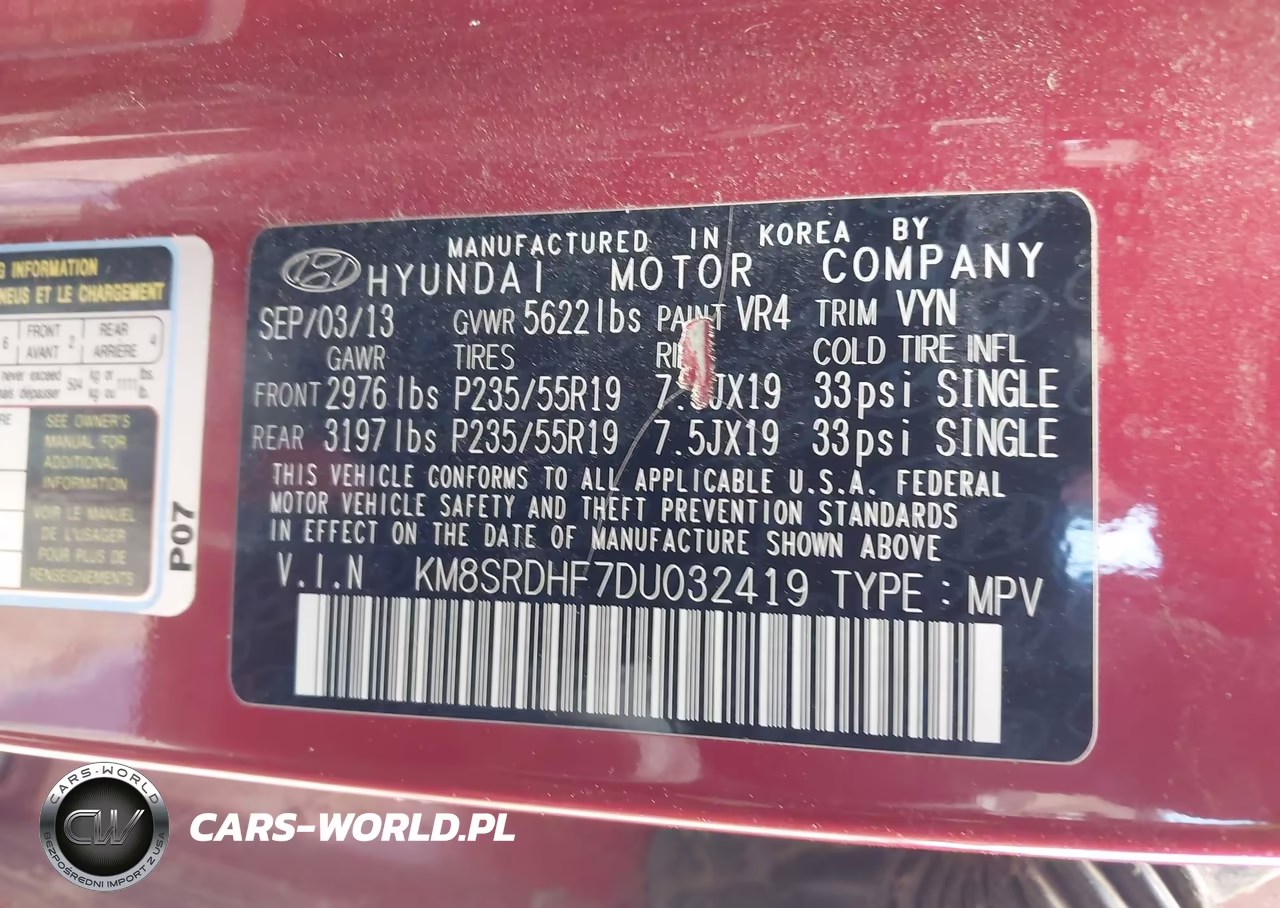 2013 Hyundai Santa Fe Limited VIN:KM8SRDHF7DU032419 - 9