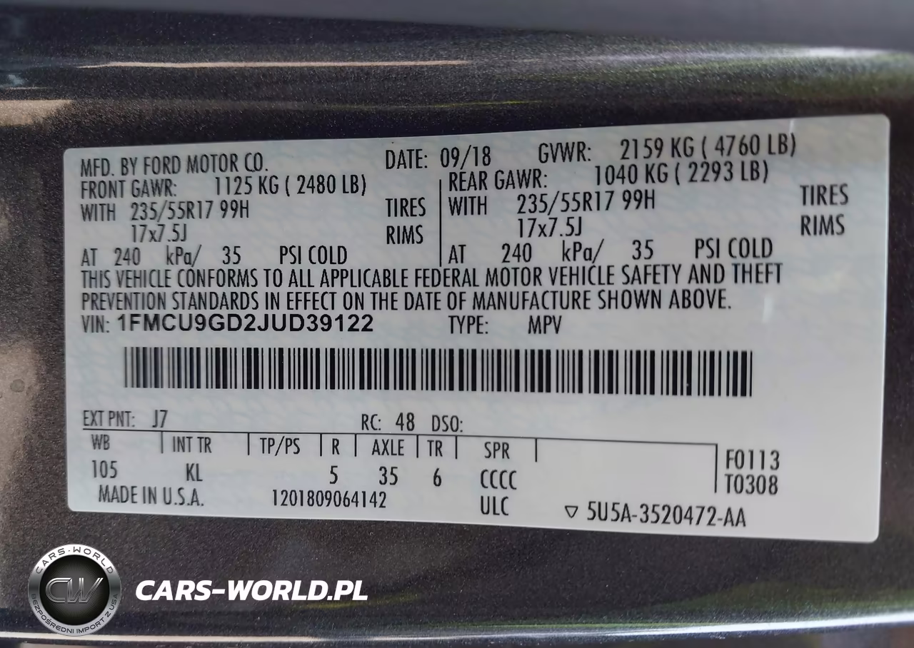 2018 Ford Escape Se VIN:1FMCU9GD2JUD39122 - 9