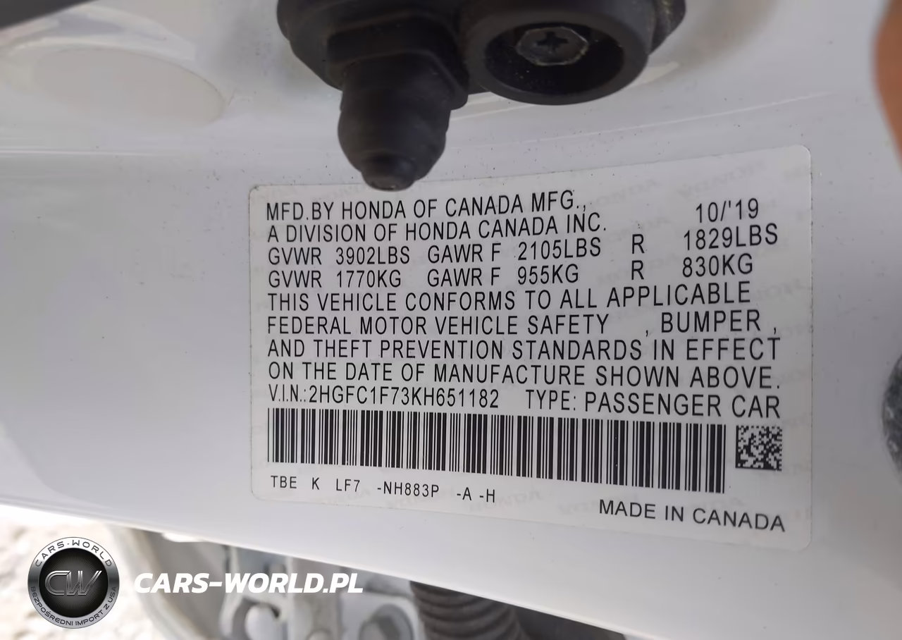 2019 Honda Civic Ex-L VIN:2HGFC1F73KH651182 - 9
