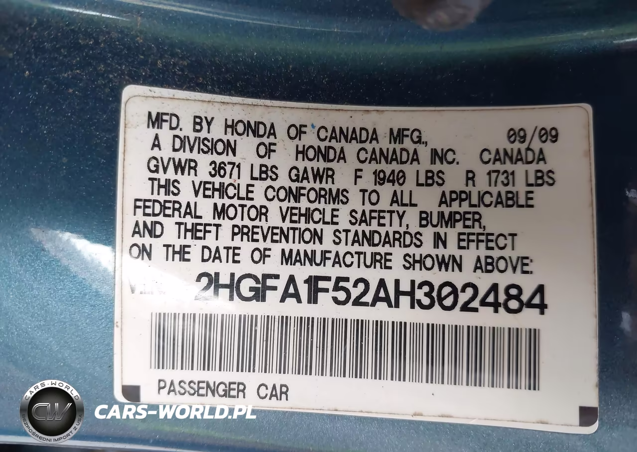 2010 Honda Civic Lx VIN:2HGFA1F52AH302484 - 9