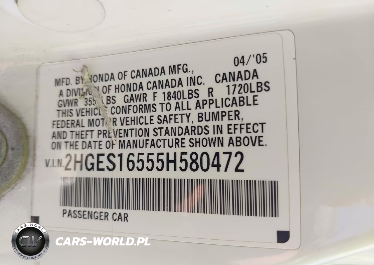 2005 HONDA CIVIC LX VIN:2HGES16555H580472 - 9