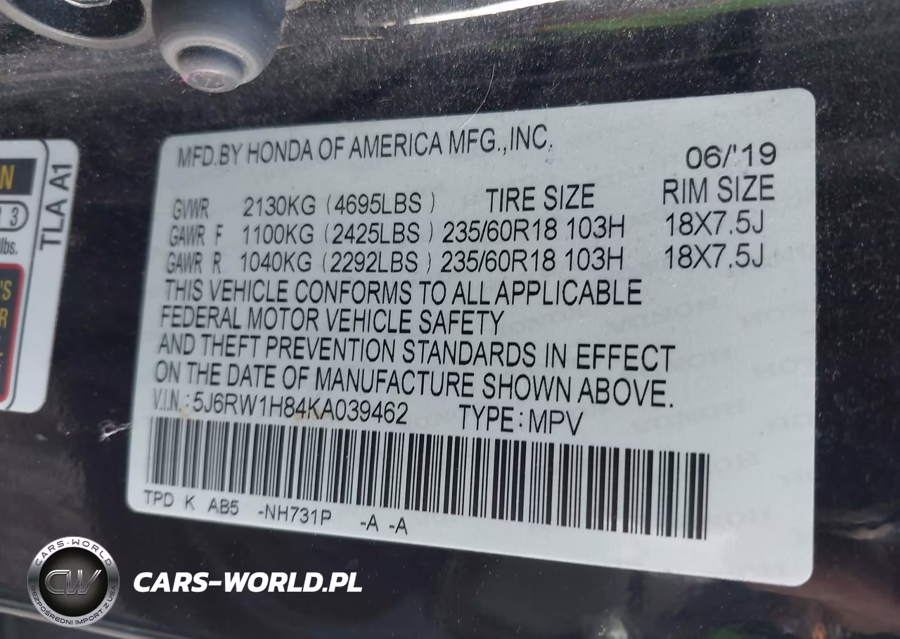 2019 Honda Cr-V Ex-L VIN:5J6RW1H84KA039462 - 9