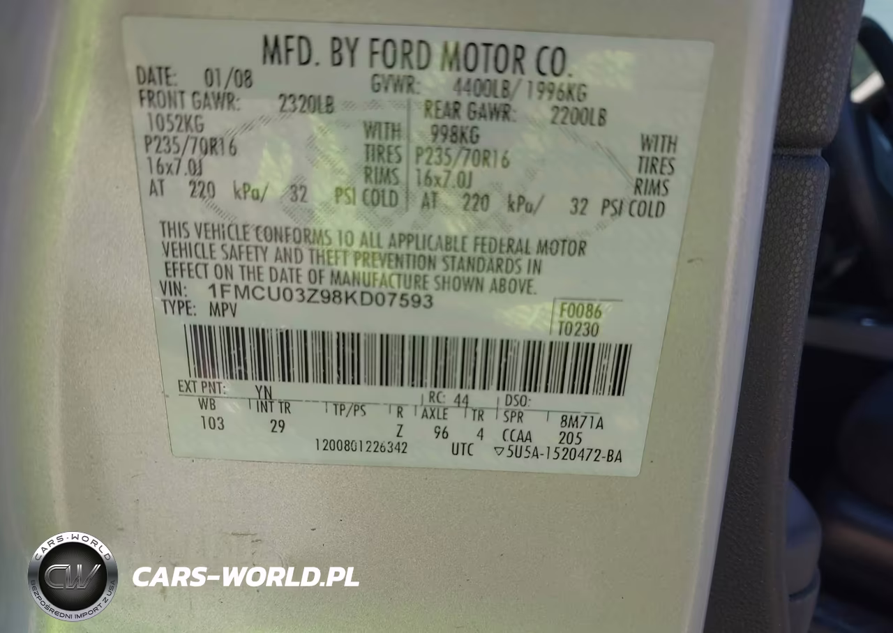 2008 Ford Escape Xlt VIN:1FMCU03Z98KD07593 - 9