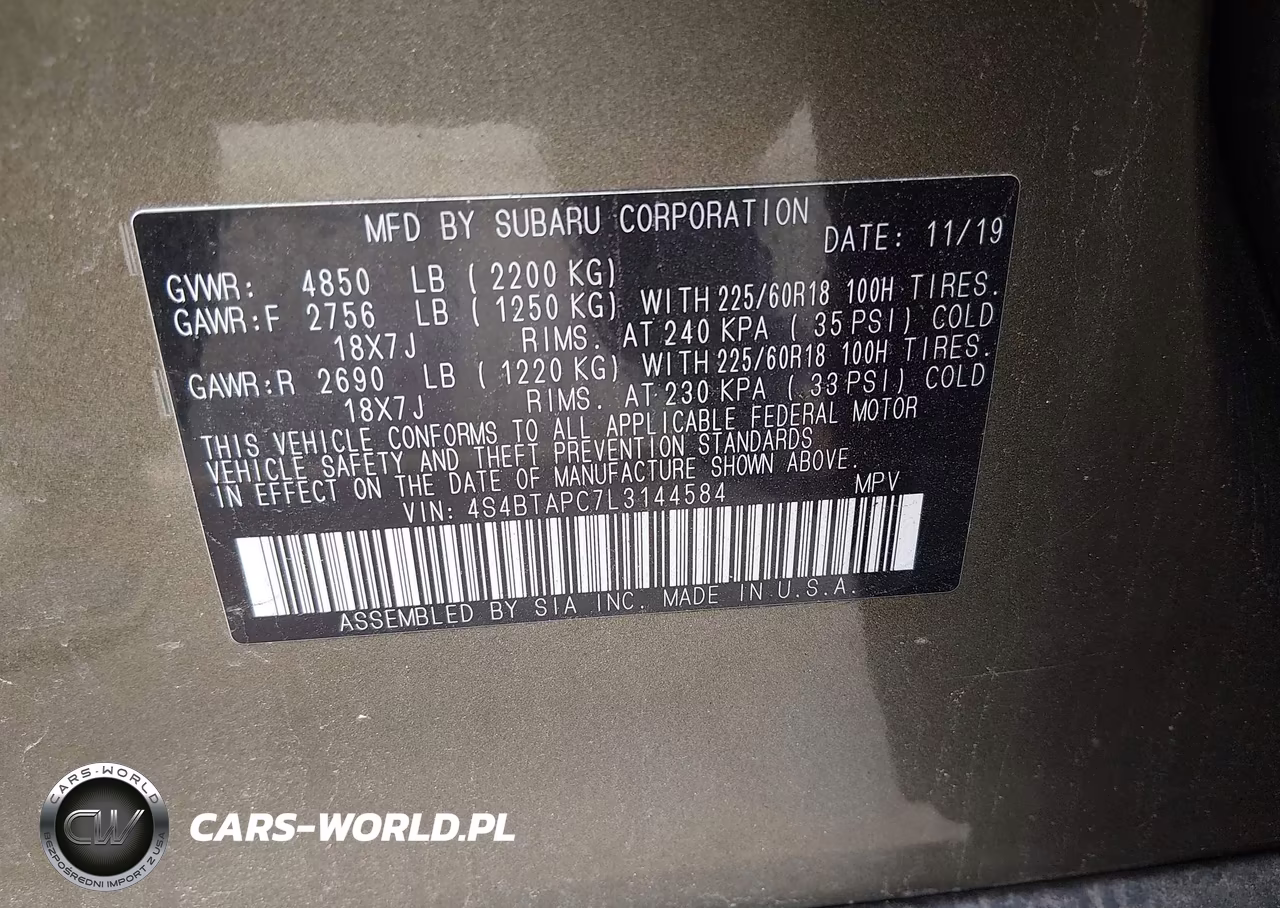 2020 Subaru Outback Touring VIN:4S4BTAPC7L3144584 - 9