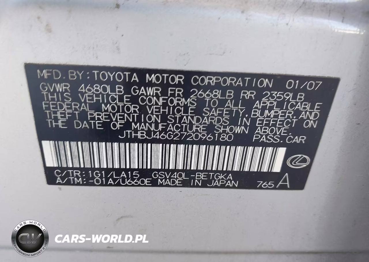 2007 Lexus Es 350 VIN:JTHBJ46G272096180 - 9