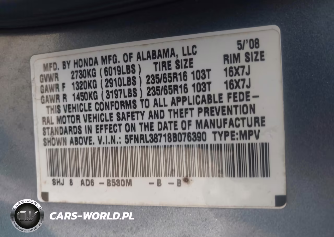2008 Honda Odyssey Ex-L VIN:5FNRL38718B076390 - 9