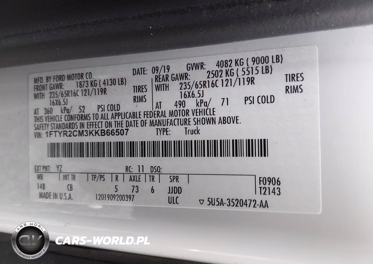 2019 Ford Transit-250 VIN:1FTYR2CM3KKB66507 - 9