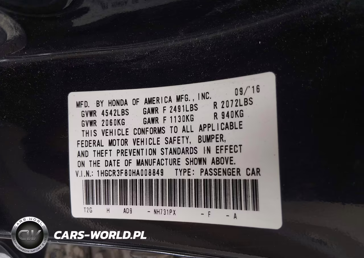 2017 Honda Accord Ex-L V6 VIN:1HGCR3F80HA008849 - 8