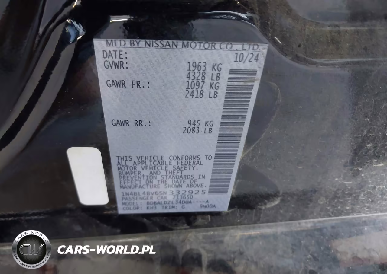 2025 Nissan Altima S Fwd VIN:1N4BL4BV6SN332925 - 9