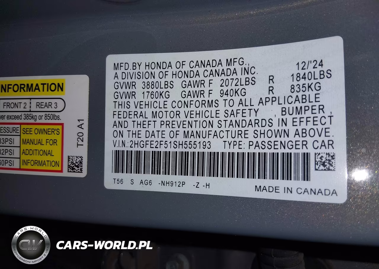 2025 Honda Civic Sport VIN:2HGFE2F51SH555193 - 9