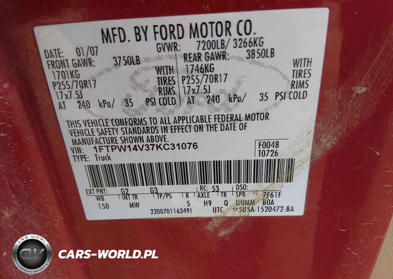 2007 Ford F-150 Fx4-Lariat-Xlt VIN:1FTPW14V37KC31076 - 9