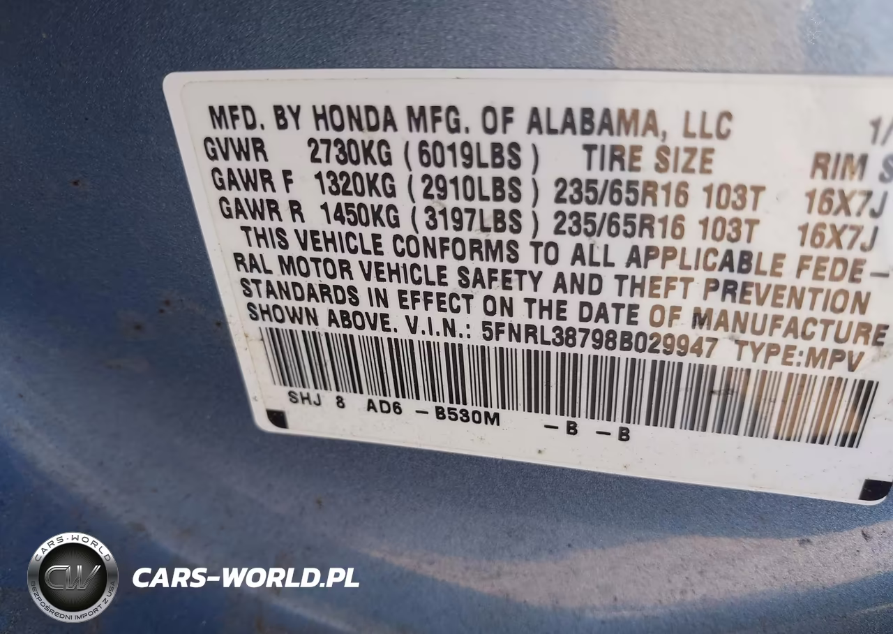 2008 Honda Odyssey Ex-L VIN:5FNRL38798B029947 - 9