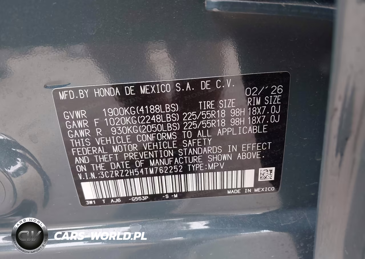 2026 Honda Hr-V Awd Sport VIN:3CZRZ2H54TM762252 - 9