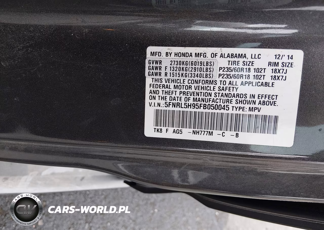2015 Honda Odyssey Touring-Touring Elite VIN:5FNRL5H95FB050045 - 9