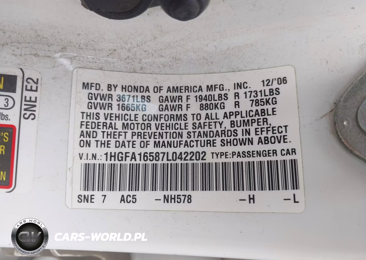 2007 Honda Civic Lx VIN:1HGFA16587L042202 - 9