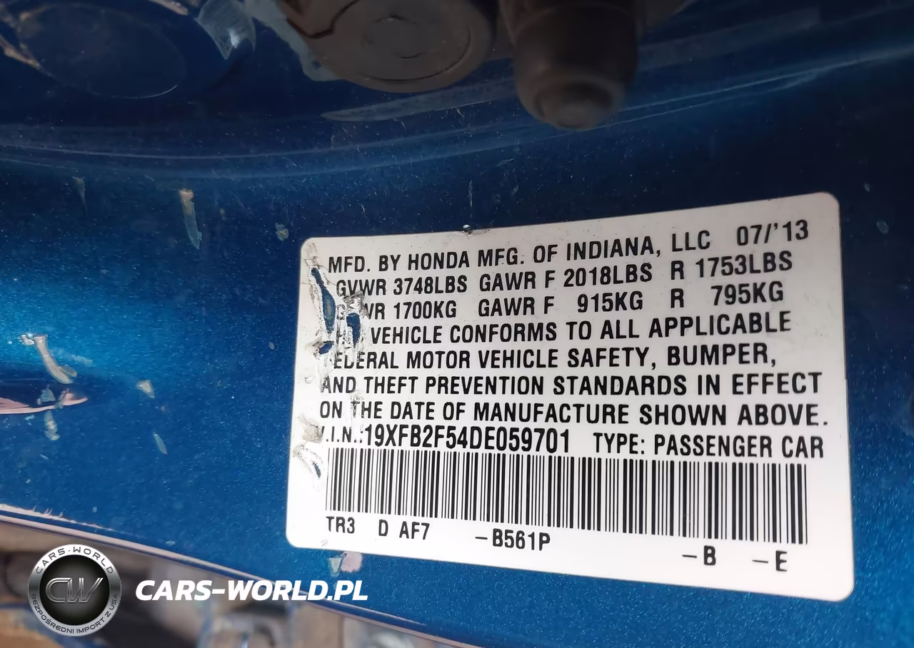 2013 Honda Civic Lx VIN:19XFB2F54DE059701 - 9