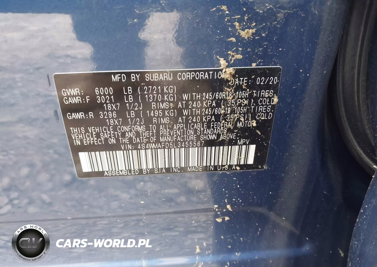 2020 Subaru Ascent Premium VIN:4S4WMAFD5L3455567 - 9