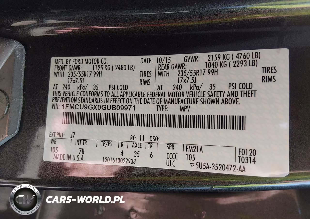 2016 Ford Escape Se VIN:1FMCU9GX0GUB09971 - 9