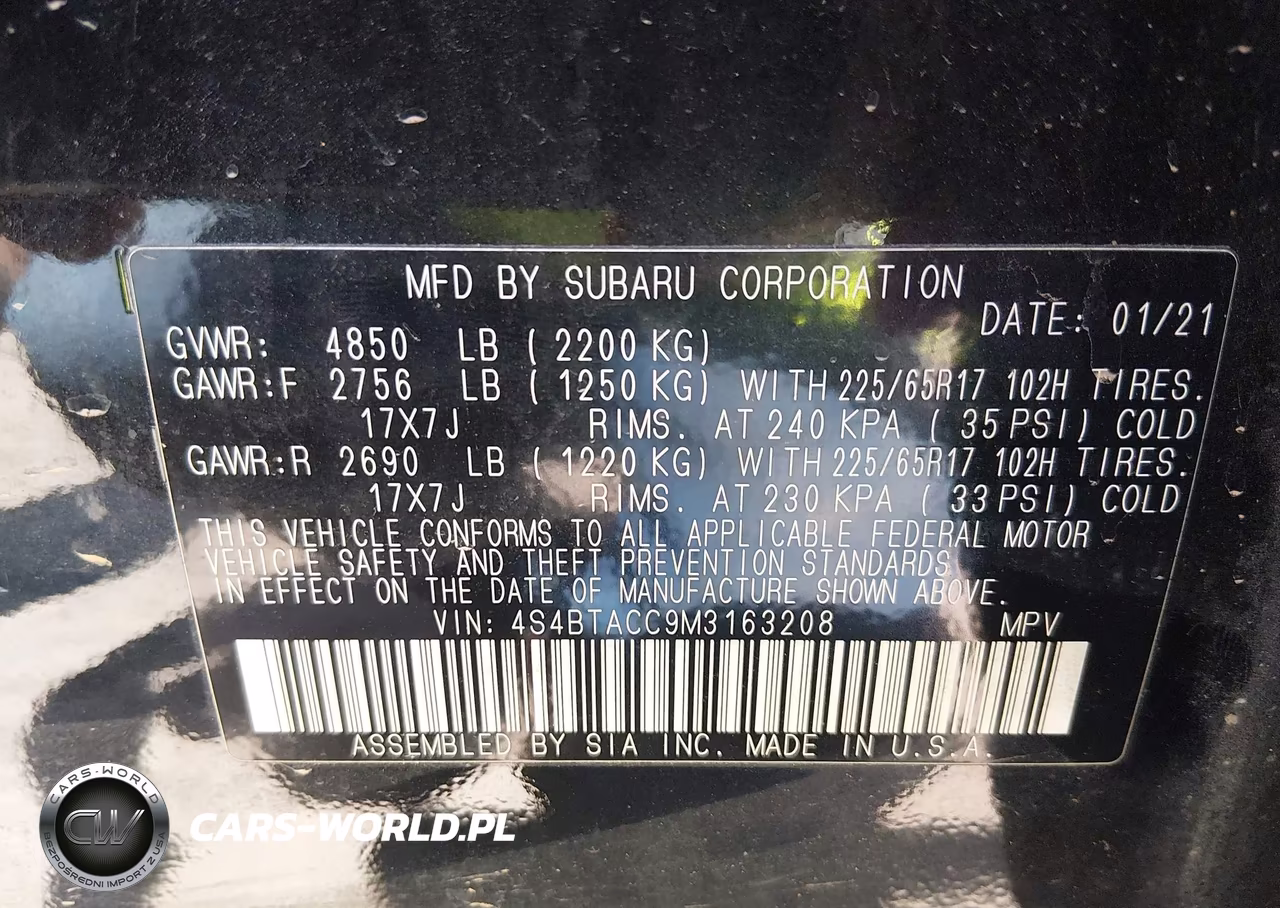 2021 Subaru Outback Premium VIN:4S4BTACC9M3163208 - 9
