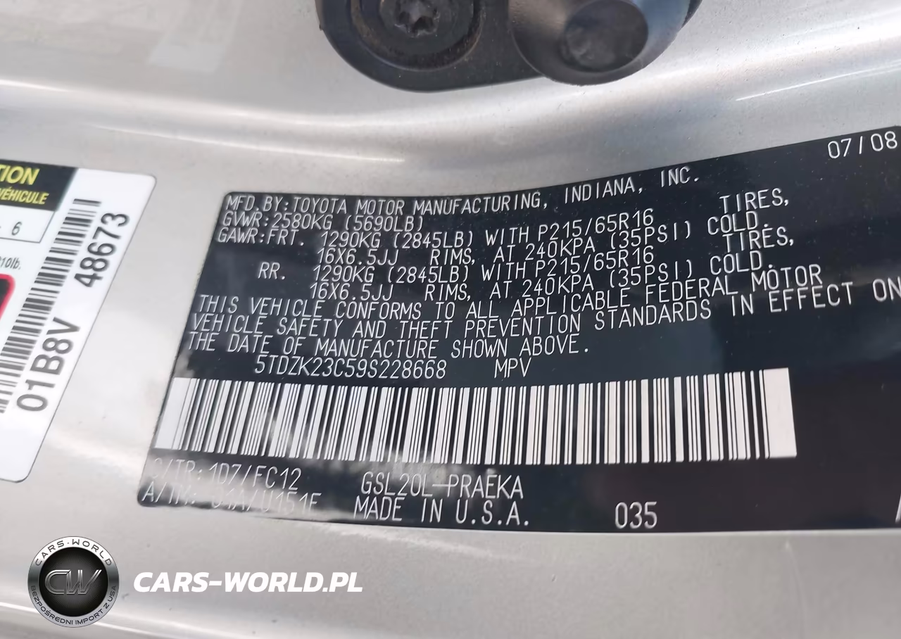 2009 Toyota Sienna Le VIN:5TDZK23C59S228668 - 9
