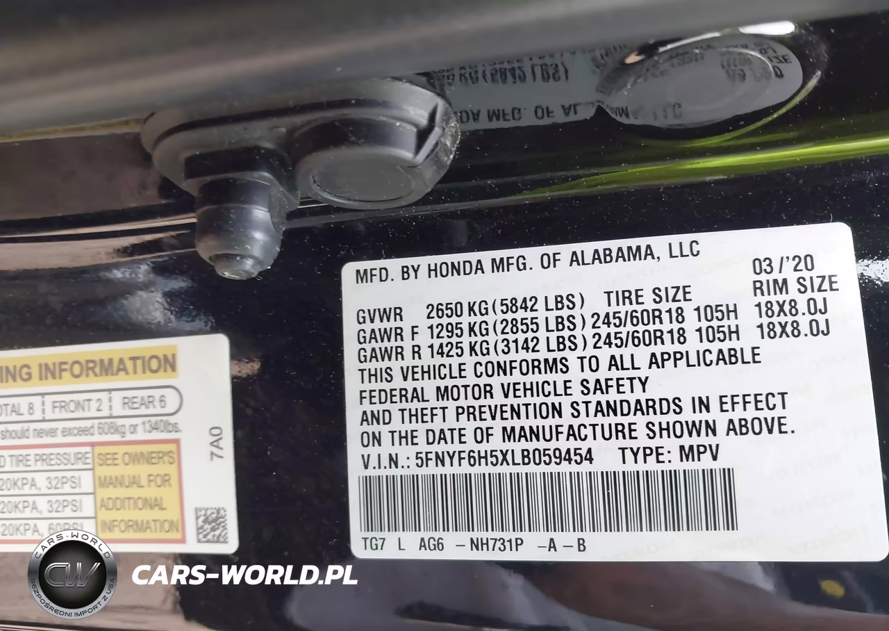 2020 Honda Pilot Awd Ex-L VIN:5FNYF6H5XLB059454 - 9