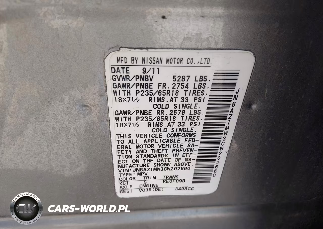 2012 Nissan Murano Sv VIN:JN8AZ1MW3CW202660 - 9