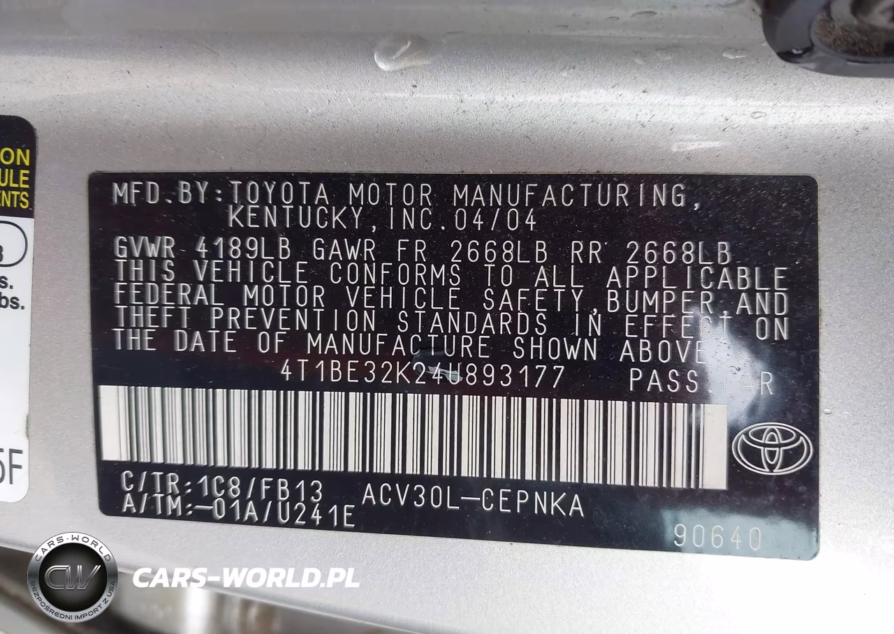 2004 Toyota Camry Le VIN:4T1BE32K24U893177 - 9