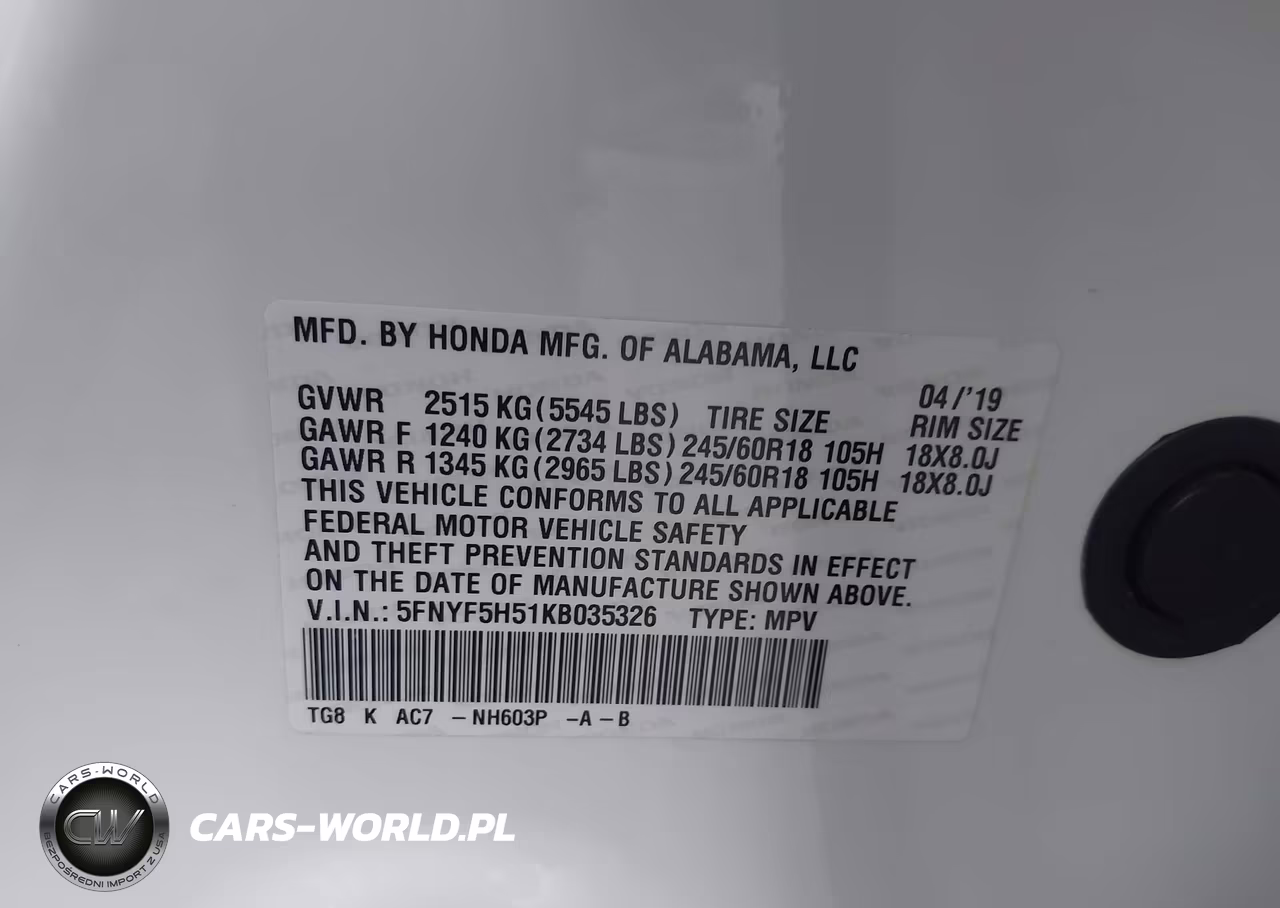 2019 Honda Pilot Ex-L VIN:5FNYF5H51KB035326 - 9